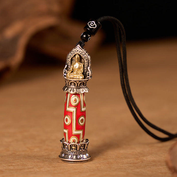 Buddha Stones Collana con ciondolo tibetano a forma di perlina Dzi a nove occhi in rame con motivo protettivo. - Rame (Protezione♥Benedizioni) - image 0