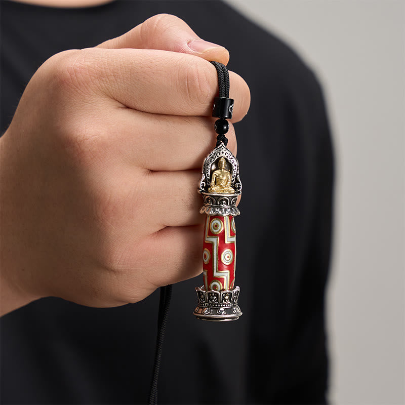Buddha Stones Collana con ciondolo tibetano a forma di perlina Dzi a nove occhi in rame con motivo protettivo. - image 4