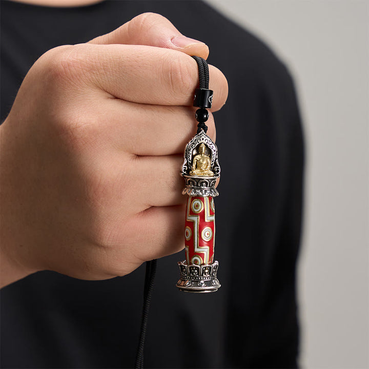 Buddha Stones Collana con ciondolo tibetano a forma di perlina Dzi a nove occhi in rame con motivo protettivo. - image 4