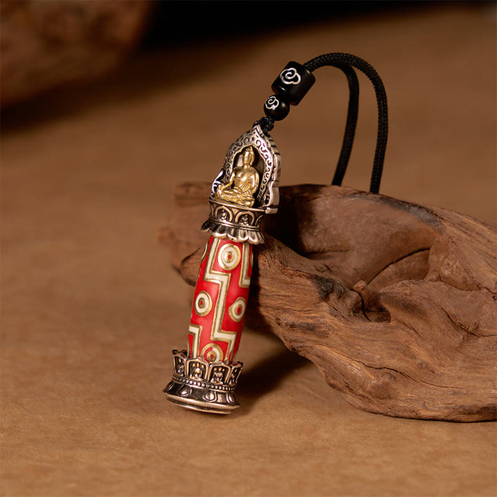 Buddha Stones Collana con ciondolo tibetano a forma di perlina Dzi a nove occhi in rame con motivo protettivo. - image 1