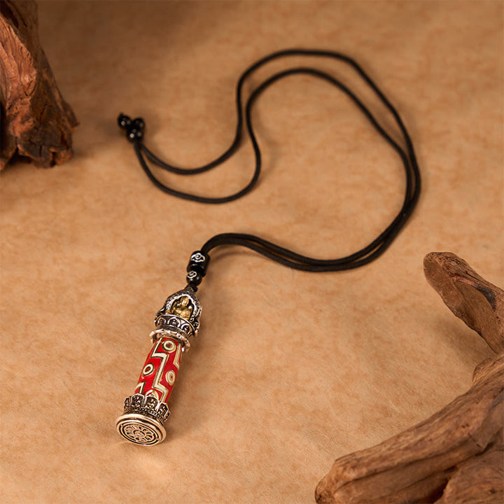 Buddha Stones Collana con ciondolo tibetano a forma di perlina Dzi a nove occhi in rame con motivo protettivo. - image 3