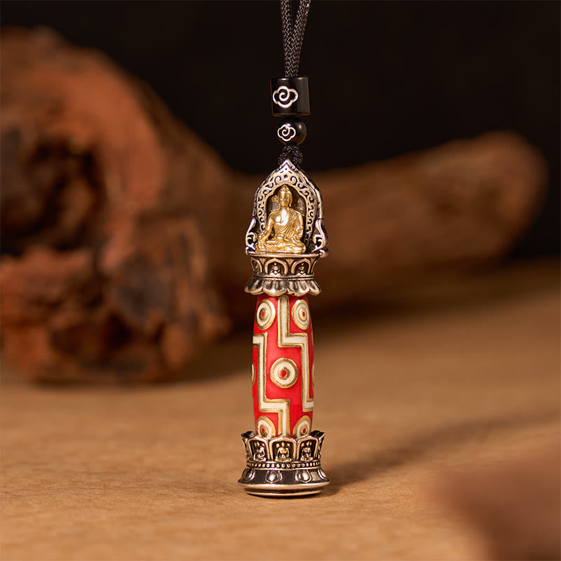 Buddha Stones Collana con ciondolo tibetano a forma di perlina Dzi a nove occhi in rame con motivo protettivo. - image 2