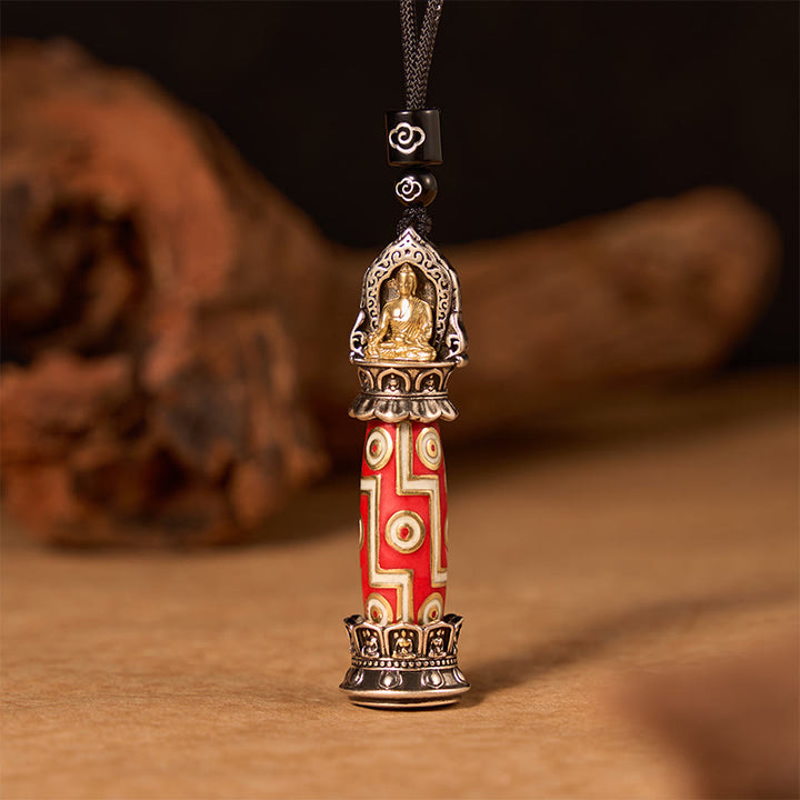 Buddha Stones Collana con ciondolo tibetano a forma di perlina Dzi a nove occhi in rame con motivo protettivo. - image 2