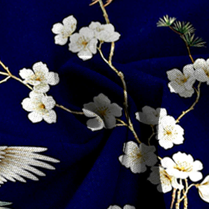 Buddha Stones Pantaloni da donna in cotone e lino con stampa floreale a gru, vita elasticizzata e gamba larga, con tasche. - image 3