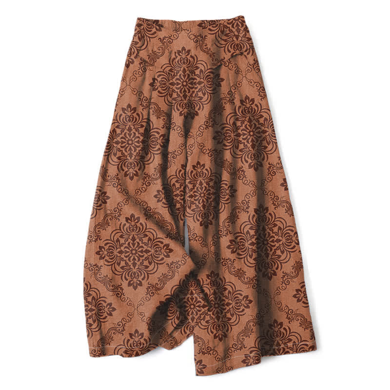 Buddha Stones Pantaloni da donna a gamba larga con elastico in vita e tasche, in cotone e lino, con fantasia floreale barocca. - Perù - US16, UK/AU20, EU48 (3XL) - image 8