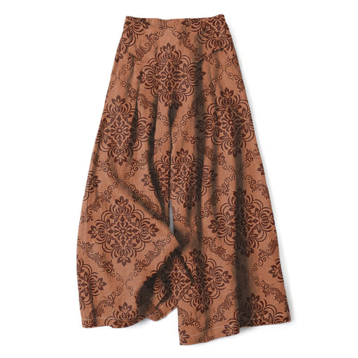 Buddha Stones Pantaloni da donna a gamba larga con elastico in vita e tasche, in cotone e lino, con fantasia floreale barocca. - Perù - US16, UK/AU20, EU48 (3XL) - image 8
