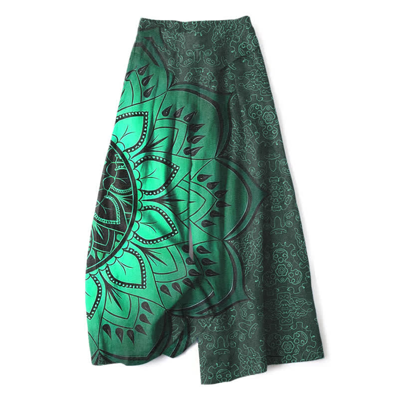 Buddha Stones Pantaloni da donna in cotone e lino con elastico in vita e gamba larga, fantasia mandala e tasche. - image 0