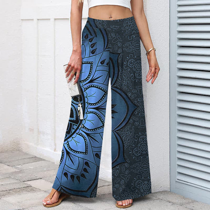Buddha Stones Pantaloni da donna in cotone e lino con elastico in vita e gamba larga, fantasia mandala e tasche. - image 6