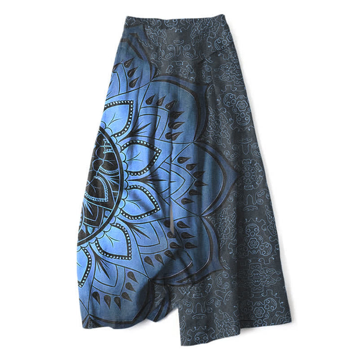 Buddha Stones Pantaloni da donna in cotone e lino con elastico in vita e gamba larga, fantasia mandala e tasche. - Blu notte - US16, UK/AU20, EU48 (3XL) - image 5