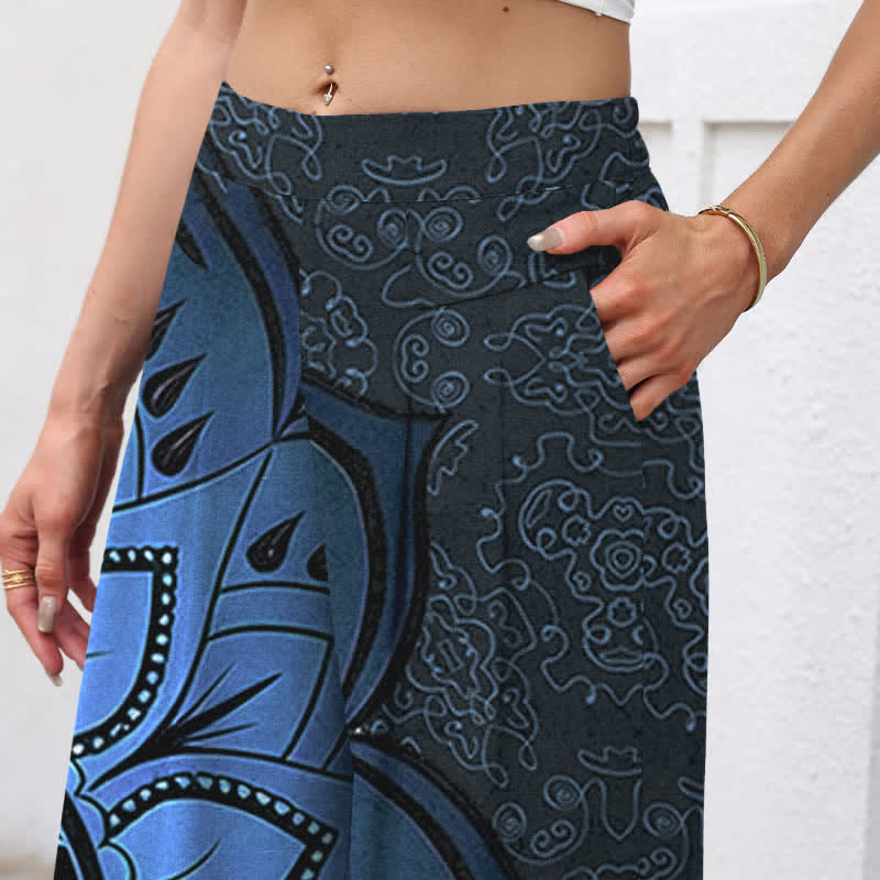 Buddha Stones Pantaloni da donna in cotone e lino con elastico in vita e gamba larga, fantasia mandala e tasche. - image 7
