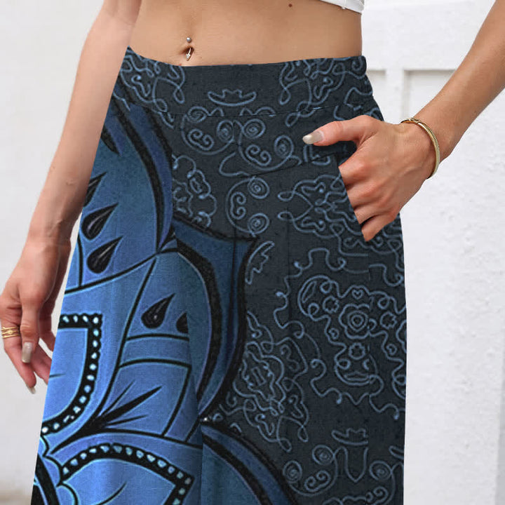 Buddha Stones Pantaloni da donna in cotone e lino con elastico in vita e gamba larga, fantasia mandala e tasche. - image 7