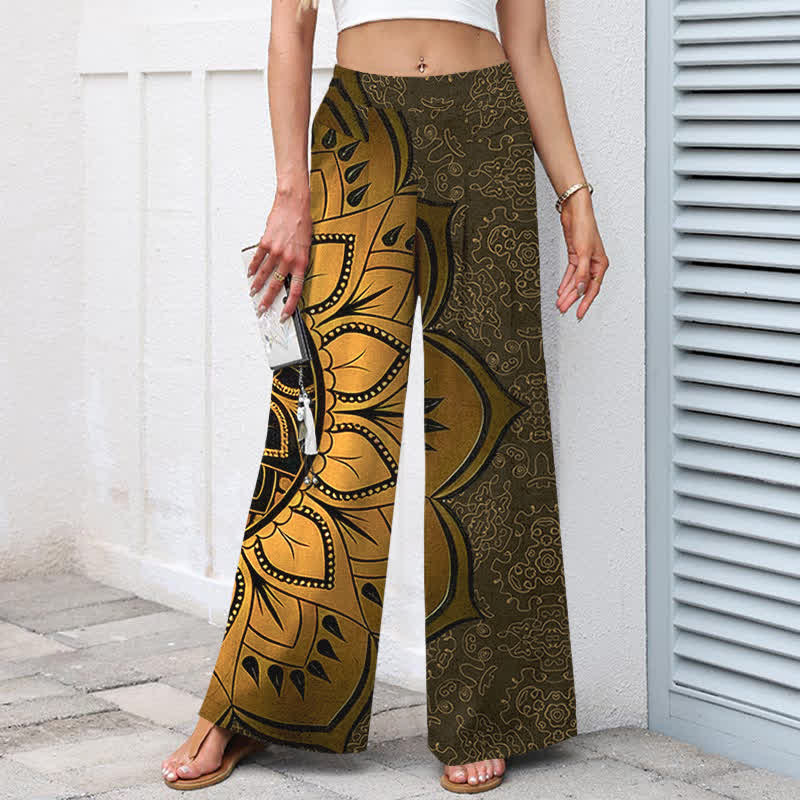 Buddha Stones Pantaloni da donna in cotone e lino con elastico in vita e gamba larga, fantasia mandala e tasche. - image 11