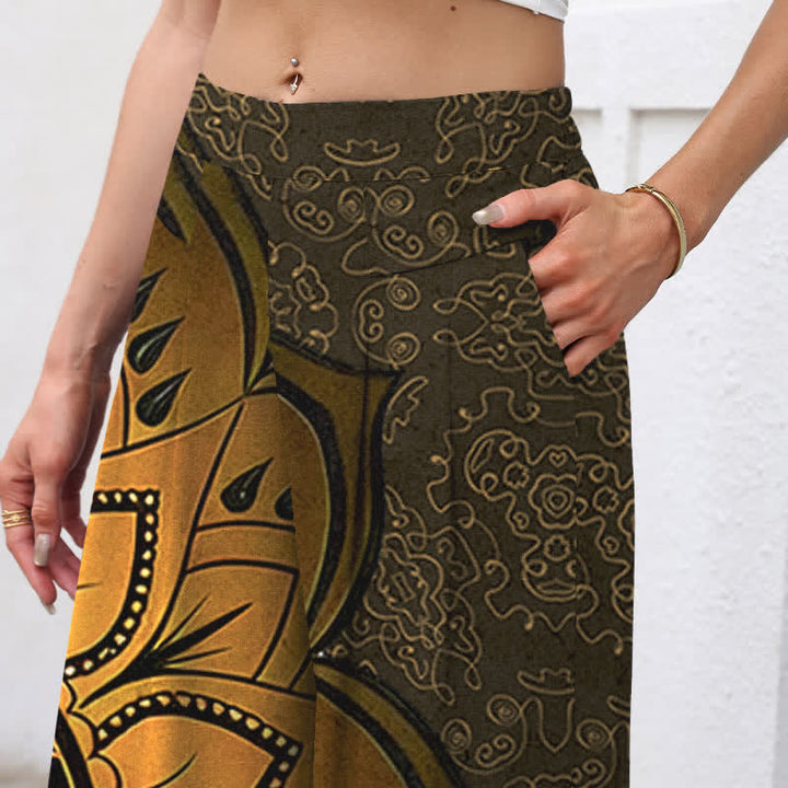 Buddha Stones Pantaloni da donna in cotone e lino con elastico in vita e gamba larga, fantasia mandala e tasche. - image 12