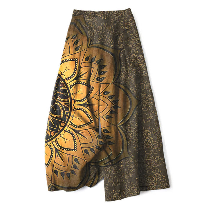 Buddha Stones Pantaloni da donna in cotone e lino con elastico in vita e gamba larga, fantasia mandala e tasche. - Oliva - US16, UK/AU20, EU48 (3XL) - image 10