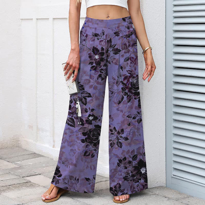 Buddha Stones Pantaloni da donna in cotone e lino con fantasia floreale, vita elasticizzata e gamba larga, con tasche. - image 5