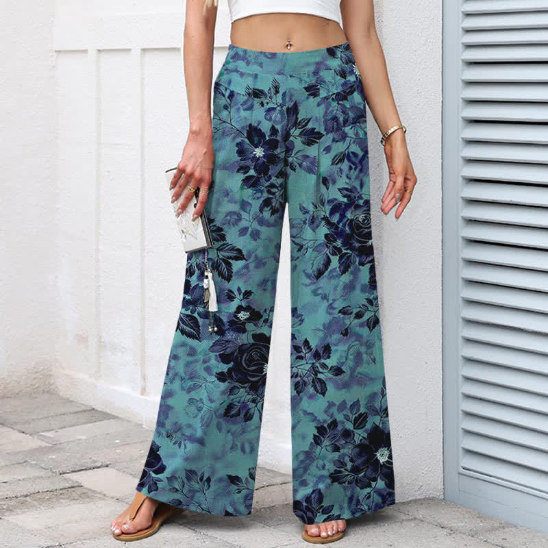 Buddha Stones Pantaloni da donna in cotone e lino con fantasia floreale, vita elasticizzata e gamba larga, con tasche. - image 9