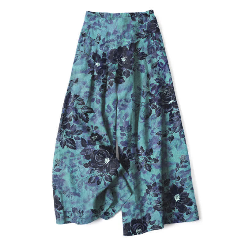 Buddha Stones Pantaloni da donna in cotone e lino con fantasia floreale, vita elasticizzata e gamba larga, con tasche. - Turchese scuro - US16, UK/AU20, EU48 (3XL) - image 8