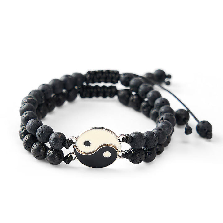 Buddha Stones Bracciale di supporto Yin Yang in ematite satinata e pietra lavica - image 15
