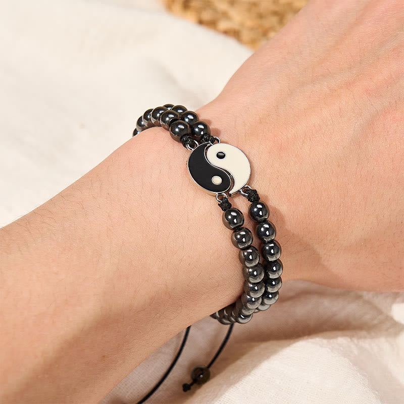 Buddha Stones Bracciale di supporto Yin Yang in ematite satinata e pietra lavica - image 2