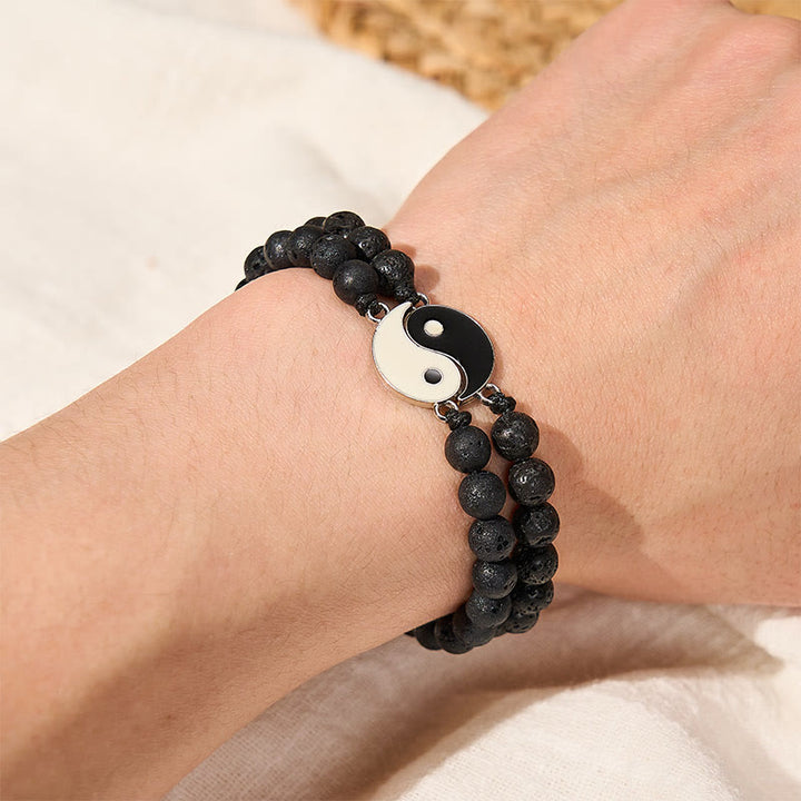 Buddha Stones Bracciale di supporto Yin Yang in ematite satinata e pietra lavica - image 14