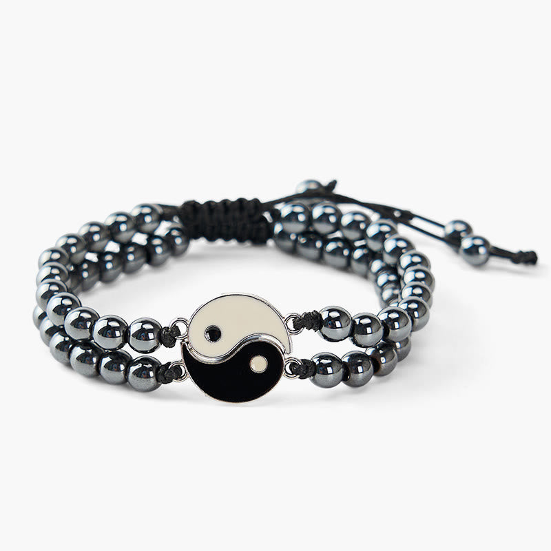 Buddha Stones Bracciale di supporto Yin Yang in ematite satinata e pietra lavica - image 3
