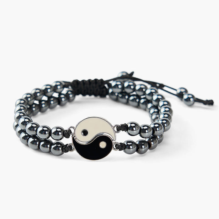 Buddha Stones Bracciale di supporto Yin Yang in ematite satinata e pietra lavica - image 3