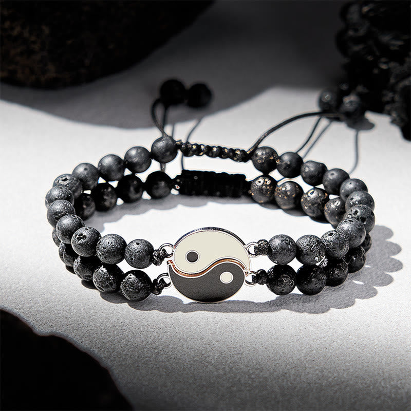 Buddha Stones Bracciale di supporto Yin Yang in ematite satinata e pietra lavica - Roccia lavica (circonferenza del polso: 17-27 cm) - image 12
