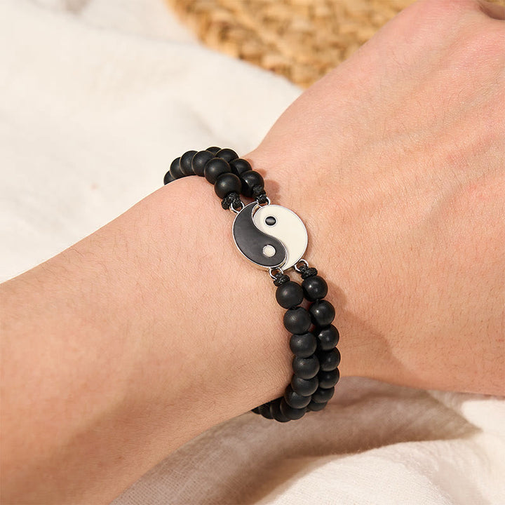 Buddha Stones Bracciale di supporto Yin Yang in ematite satinata e pietra lavica - image 9