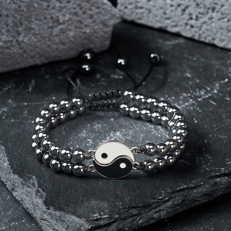 Buddha Stones Bracciale di supporto Yin Yang in ematite satinata e pietra lavica - image 1