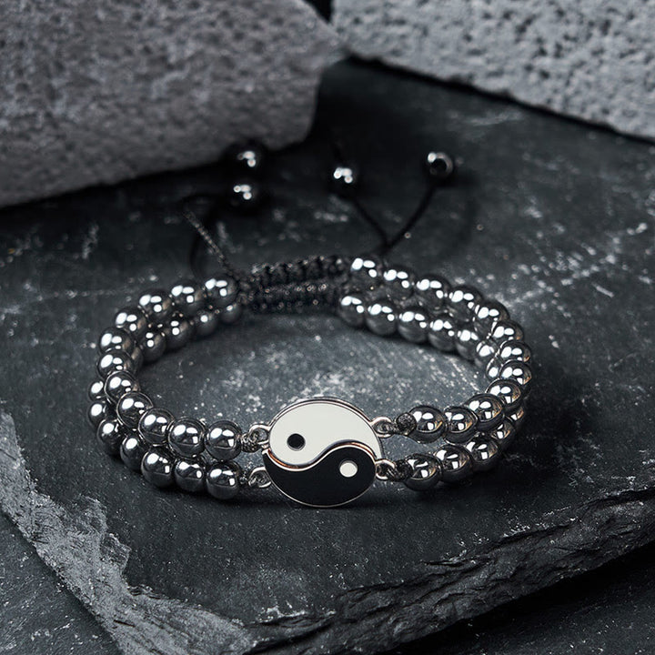 Buddha Stones Bracciale di supporto Yin Yang in ematite satinata e pietra lavica - image 1