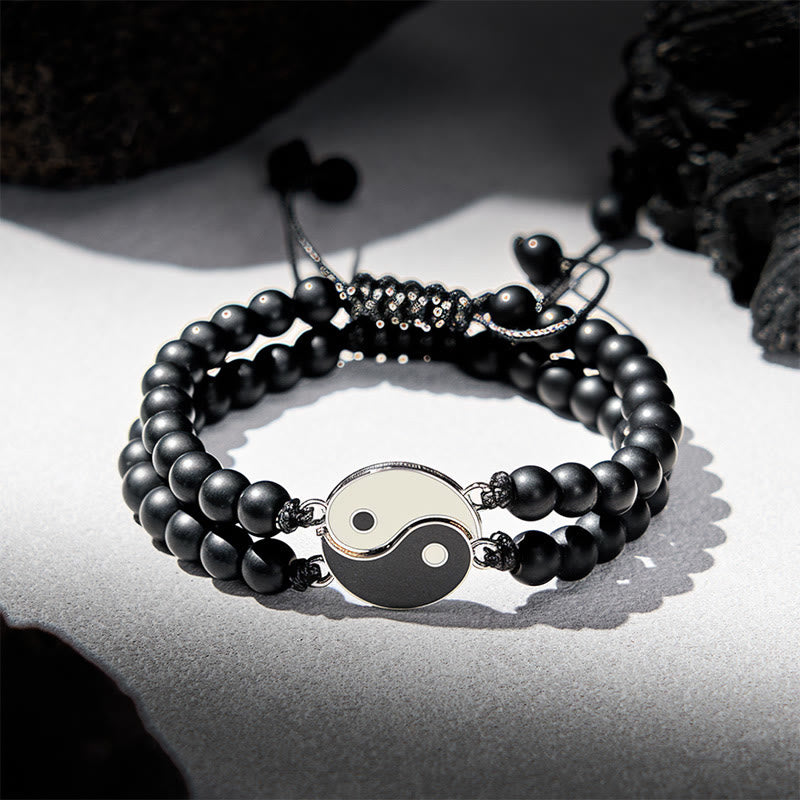 Buddha Stones Bracciale di supporto Yin Yang in ematite satinata e pietra lavica - Pietra satinata (Circonferenza del polso: 17-27 cm) - image 7