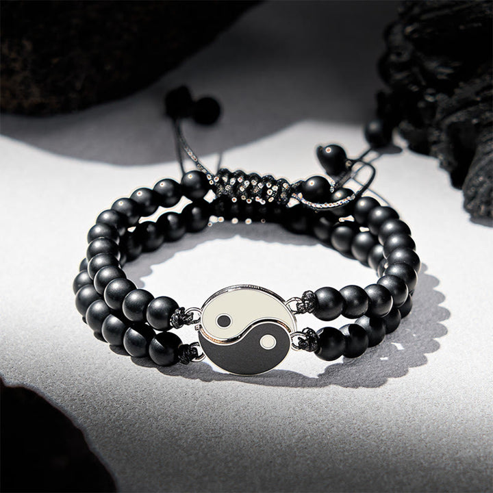 Buddha Stones Bracciale di supporto Yin Yang in ematite satinata e pietra lavica - Pietra satinata (Circonferenza del polso: 17-27 cm) - image 7