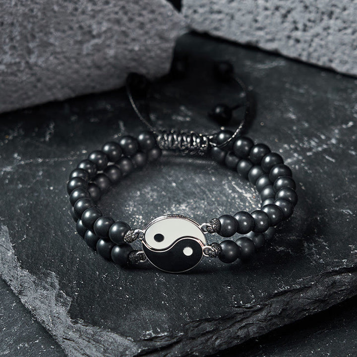 Buddha Stones Bracciale di supporto Yin Yang in ematite satinata e pietra lavica - image 8