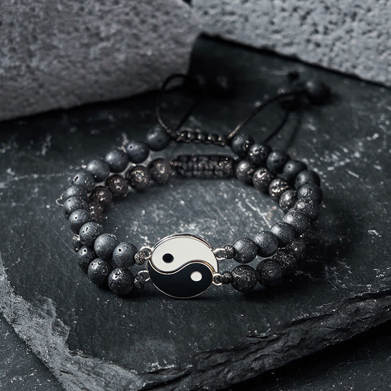 Buddha Stones Bracciale di supporto Yin Yang in ematite satinata e pietra lavica - image 13