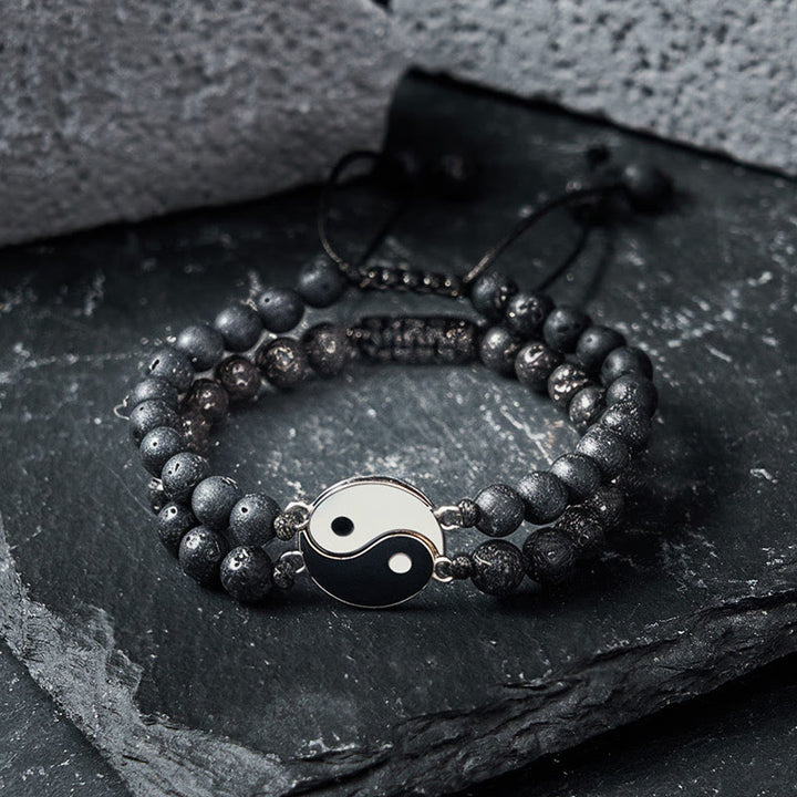 Buddha Stones Bracciale di supporto Yin Yang in ematite satinata e pietra lavica - image 13