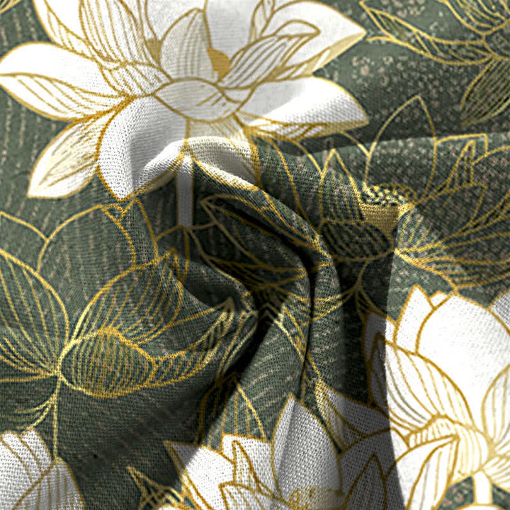 Buddha Stones Pantaloni da donna in cotone e lino con elastico in vita e gamba larga, fantasia a fiori di loto, con tasche. - image 3