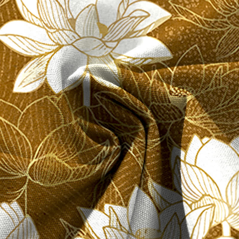 Buddha Stones Pantaloni da donna in cotone e lino con elastico in vita e gamba larga, fantasia a fiori di loto, con tasche. - image 11