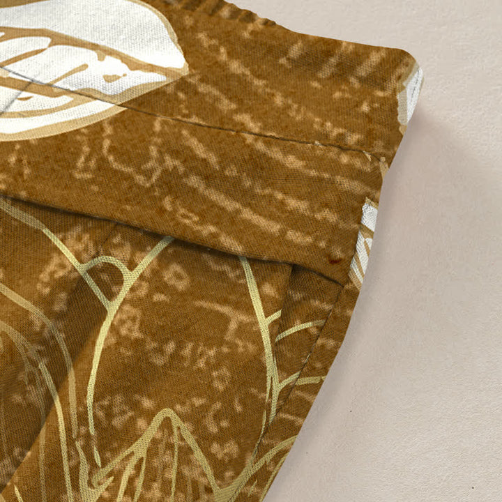 Buddha Stones Pantaloni da donna in cotone e lino con elastico in vita e gamba larga, fantasia a fiori di loto, con tasche. - image 10