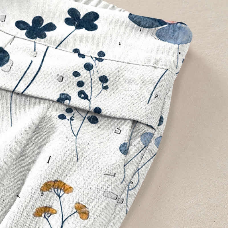 Buddha Stones Pantaloni da donna in cotone e lino con fantasia floreale, vita elasticizzata e gamba larga, con tasche. - image 1