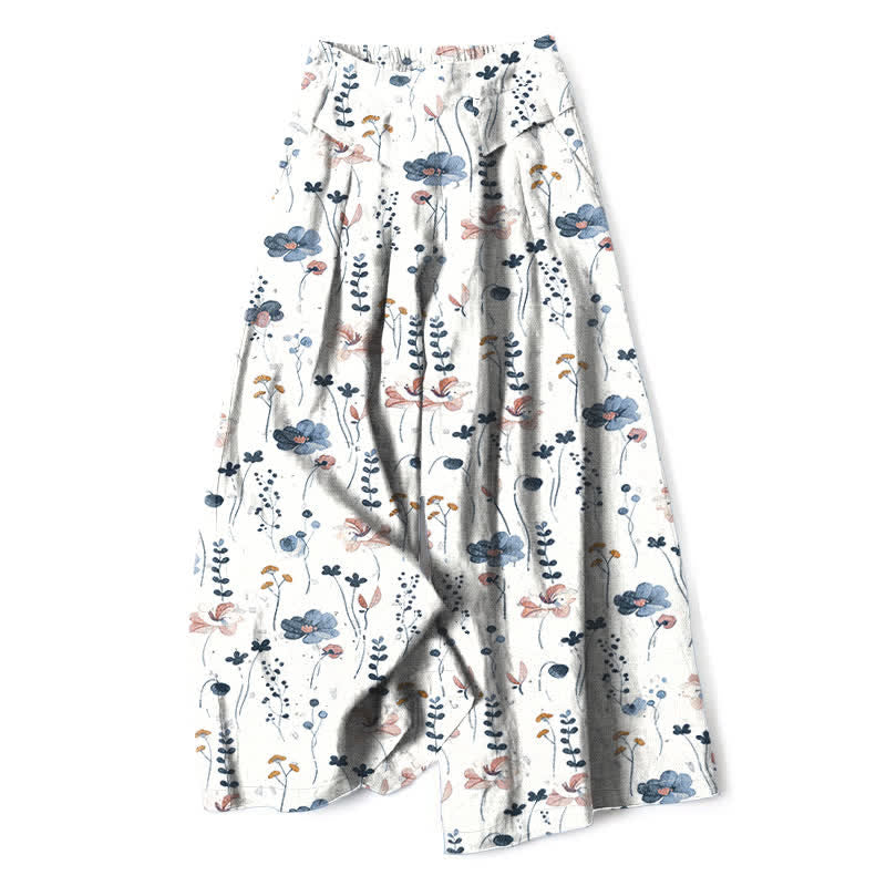 Buddha Stones Pantaloni da donna in cotone e lino con fantasia floreale, vita elasticizzata e gamba larga, con tasche. - Bianco - US16, UK/AU20, EU48 (3XL) - image 0