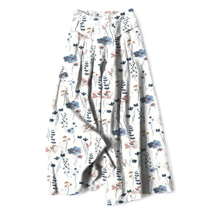 Buddha Stones Pantaloni da donna in cotone e lino con fantasia floreale, vita elasticizzata e gamba larga, con tasche. - Bianco - US16, UK/AU20, EU48 (3XL) - image 0