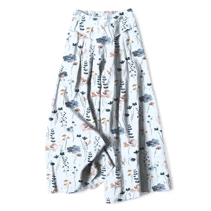 Buddha Stones Pantaloni da donna in cotone e lino con fantasia floreale, vita elasticizzata e gamba larga, con tasche. - AliceBlue - US16, UK/AU20, EU48 (3XL) - image 8
