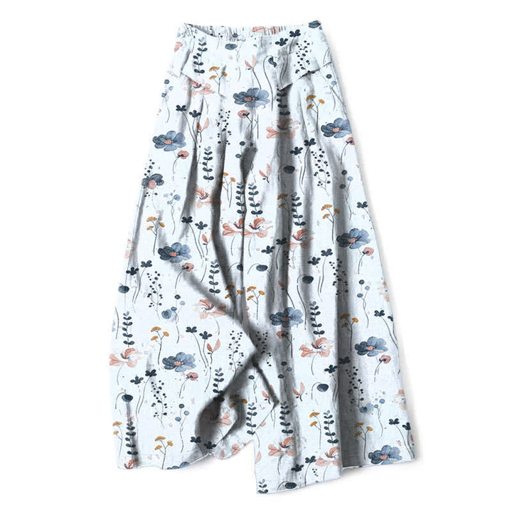 Buddha Stones Pantaloni da donna in cotone e lino con fantasia floreale, vita elasticizzata e gamba larga, con tasche. - AliceBlue - US16, UK/AU20, EU48 (3XL) - image 8