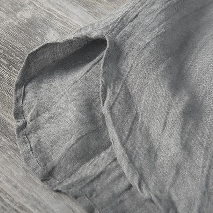 Camicia a maniche corte con bottoni a tinta unita Buddha Stones in cotone e lino per uomo - image 36
