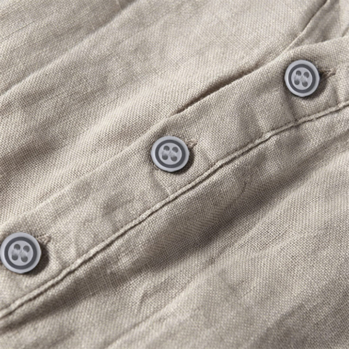 Camicia a maniche corte con bottoni a tinta unita Buddha Stones in cotone e lino per uomo - image 48