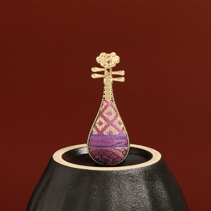Buddha Stones Spilla cinese Song Brocade a forma di Guqin, realizzata a mano, con armonia floreale. - image 4
