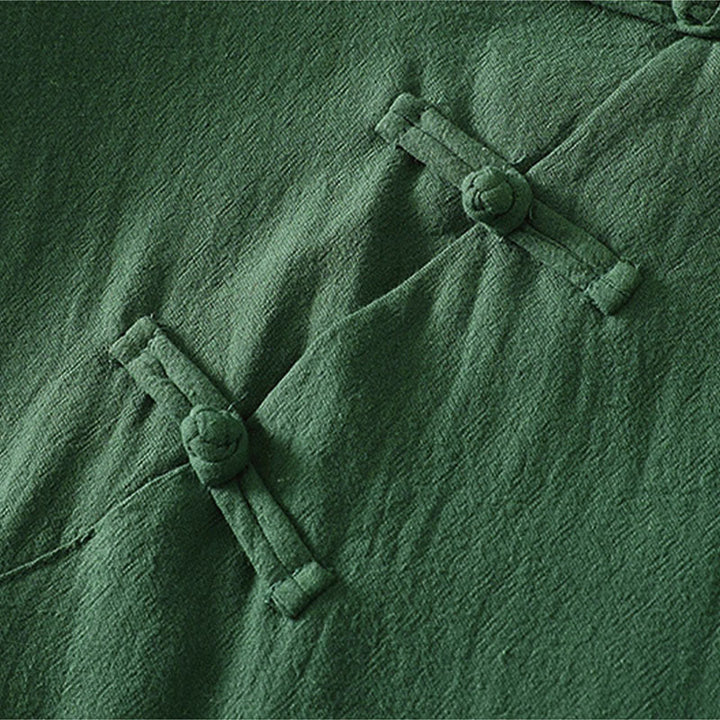 Buddha Stones Abito estivo da donna senza maniche, verde tinta unita, con colletto alla coreana e spacco laterale. - image 5