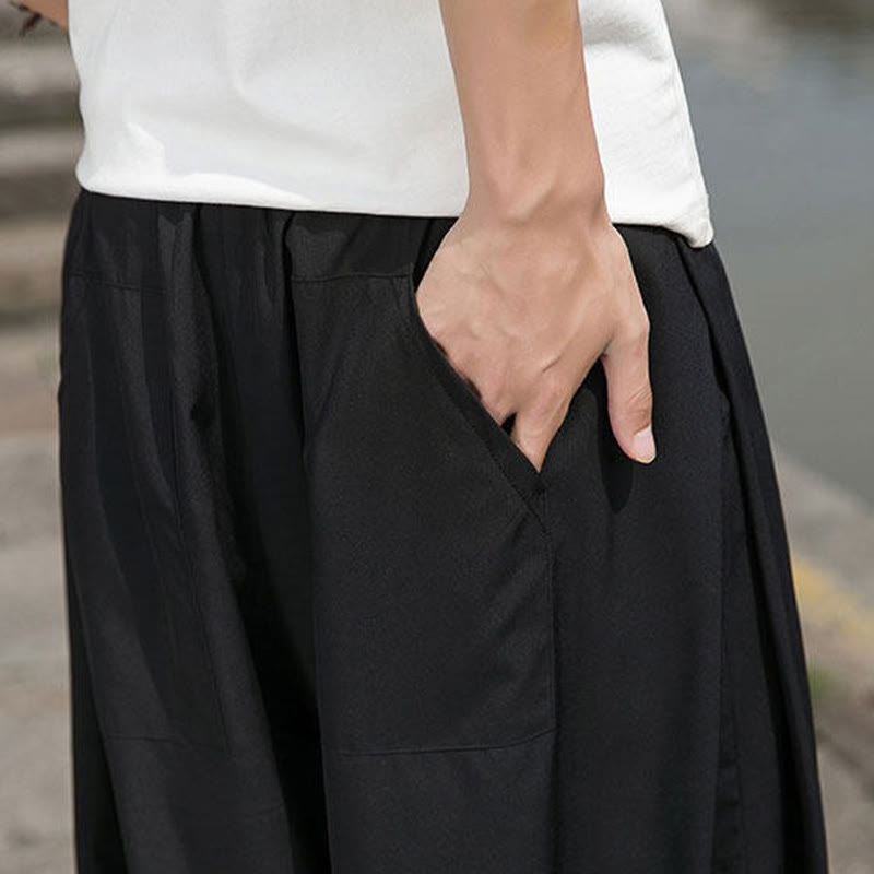 Buddha Stones Pantaloni estivi casual con coulisse e ricami di caratteri cinesi, pantaloni harem da uomo con tasche. - image 11