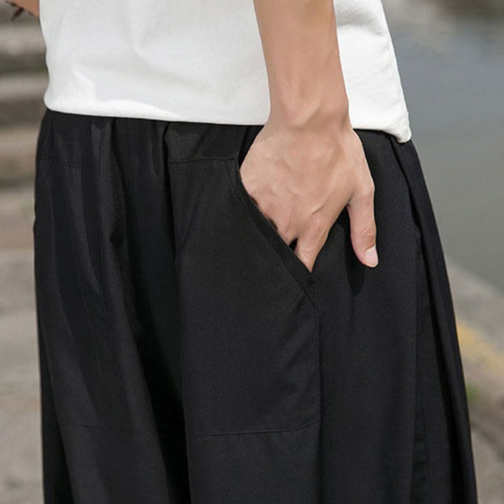 Buddha Stones Pantaloni estivi casual con coulisse e ricami di caratteri cinesi, pantaloni harem da uomo con tasche. - image 11