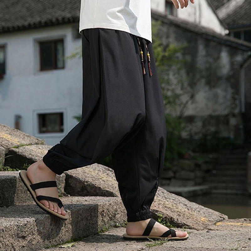 Buddha Stones Pantaloni estivi casual con coulisse e ricami di caratteri cinesi, pantaloni harem da uomo con tasche. - image 6